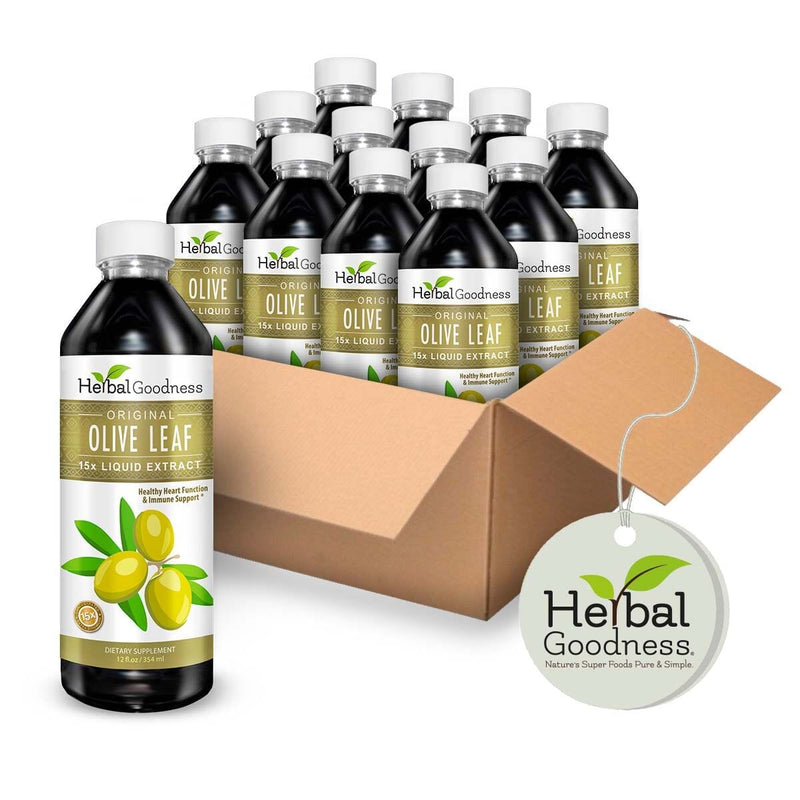 Olive Leaf Extract Liquid 15x - 12 oz - Healthy Heart Function & Immune Support - Herbal Goodness Liquid Extract Herbal Goodness Case Qty (12) 